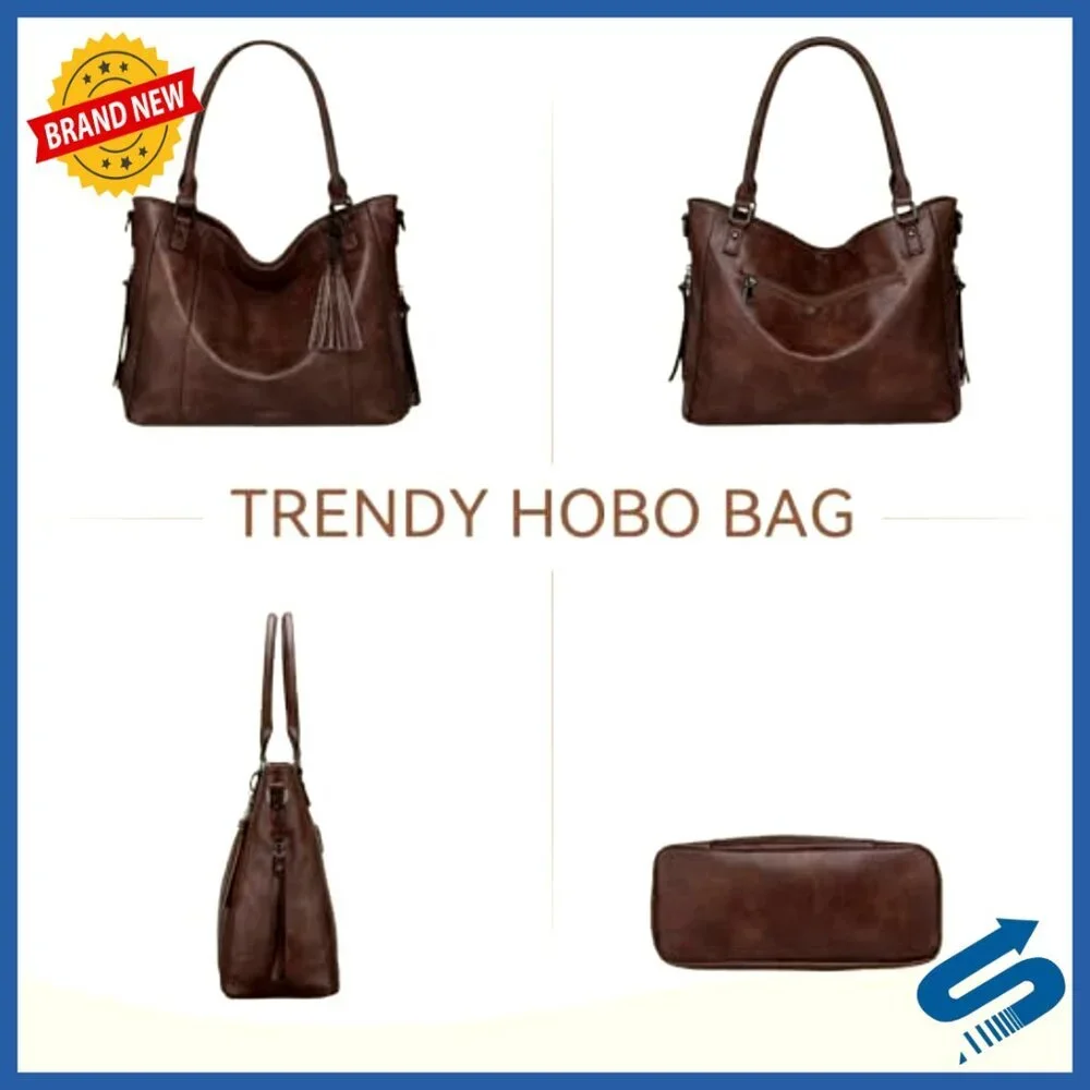 Vegan Leather Hobo Bag Tote with Guitar Strap Multi-Pocket Organization